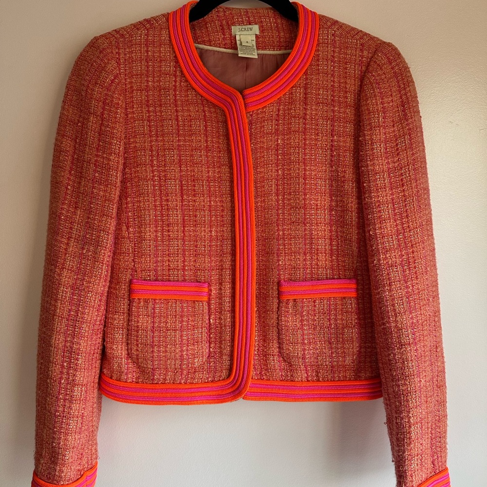 J. Crew Red and Orange Tweed Blazer